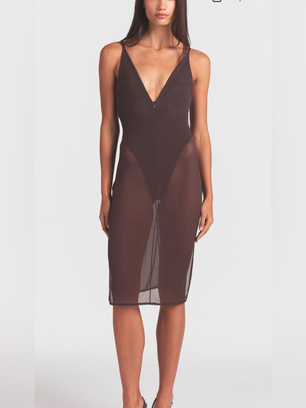 Skims body mesh plunge midi dress 
Color raisin